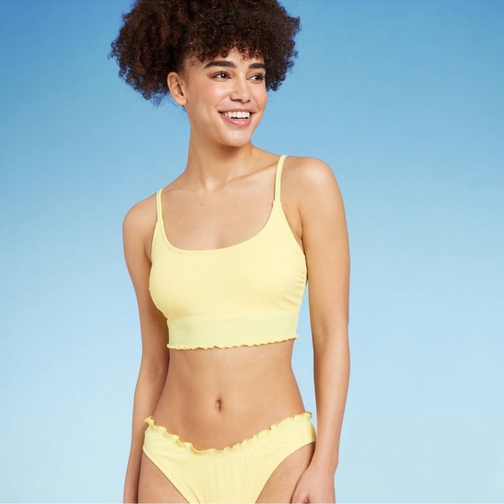 NWT Women's Ribbed Lettuce Edge Longline Bikini
Top - Wild Fable Yellow L